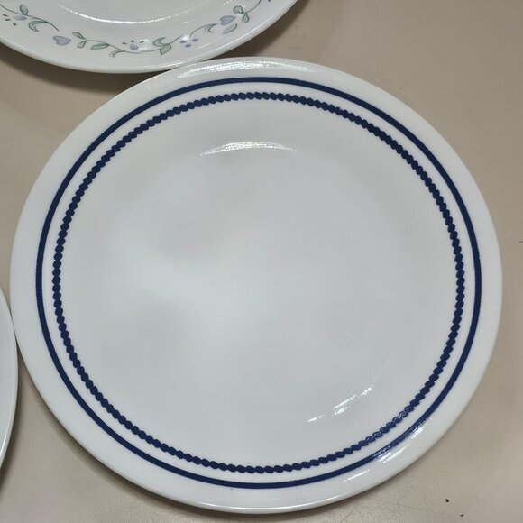 3 Corelle Mismatched Dessert Snack Plates 6.75" stripes geometric design - Picture 4 of 6